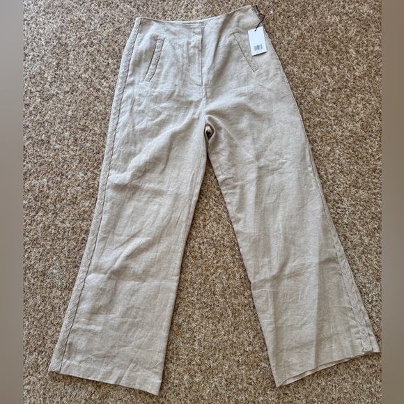 NWT Jason Wu Women's Hook Closure Pockets Straight Leg Linen Pant Beige Sz 4 - Picture 1 of 7